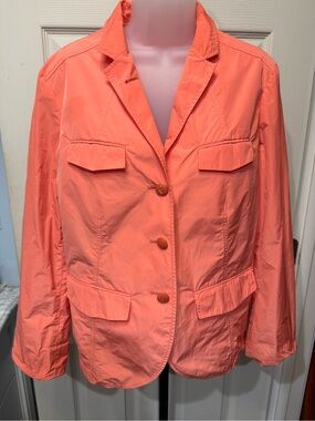 Armani Collezioni Coral-Peach Button-Front Waterproof Lightweight Jacket